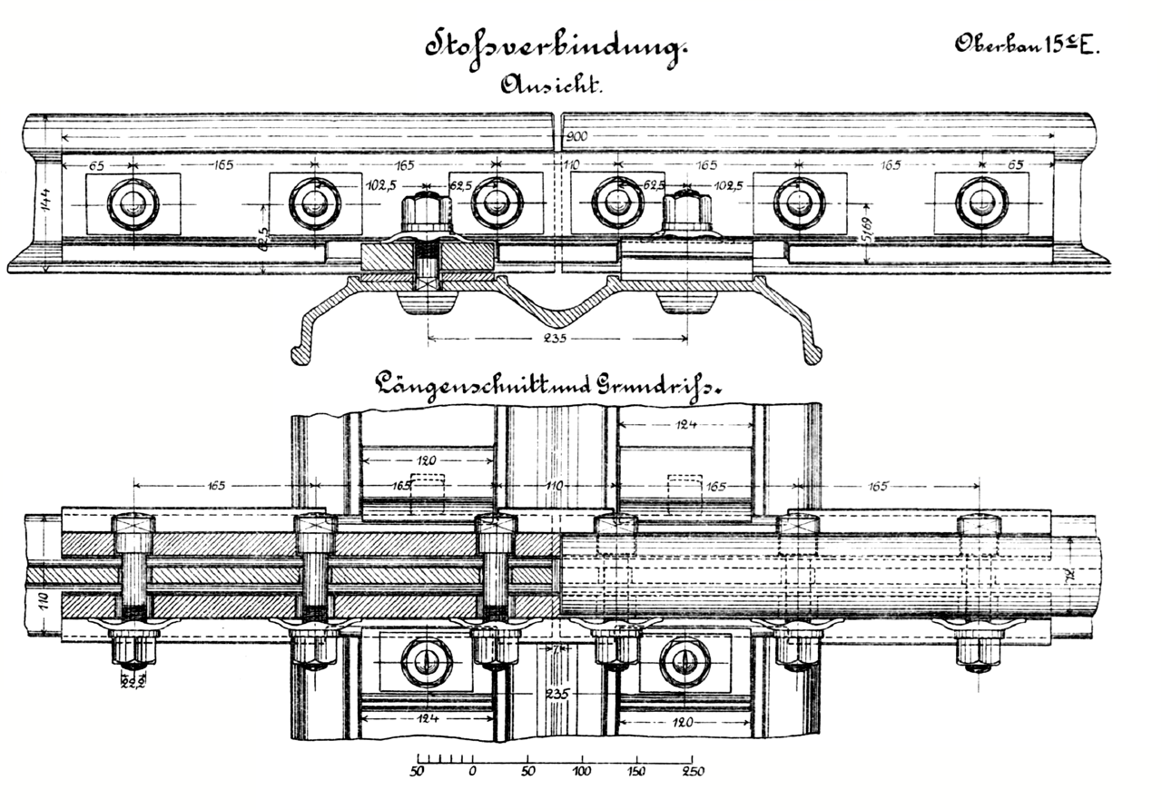 Oberbau 15c 1907 Stoßverbindung auf Eisernen Schwellen