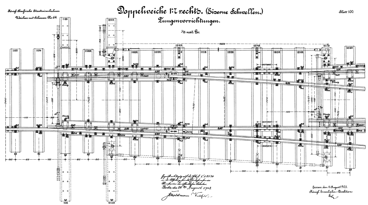 Musterblatt 100 Doppelweiche 1:7 Zungenvorrichtungen