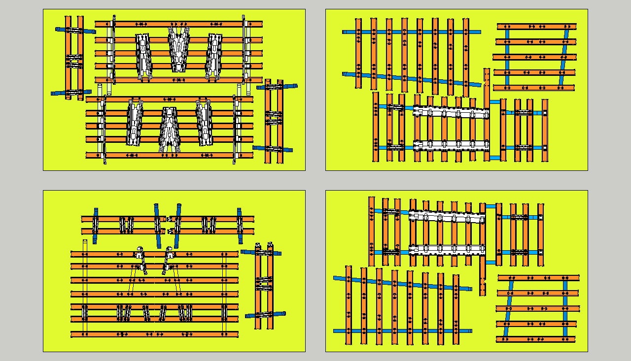 skechtup Druckplattenanordnung Doppelte Gleiseverbindung 1:7 mit beiden Weichenvarianten