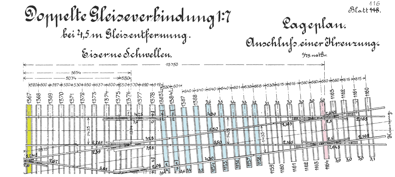 Musterblatt 116 ex 118 Doppelte Gleiseverbindung 1:7 - Anschlussteil für K 1:7