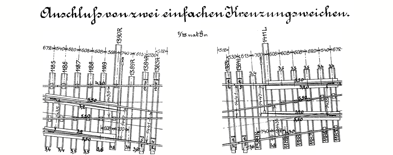 Musterblatt 116 ex 118 Doppelte Gleiseverbindung 1:7 - Anschlussteile für EKW 1:7