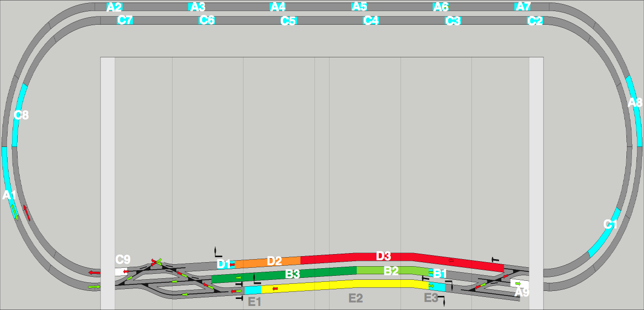 Gleisplan für preußische Gleiswüste - Rückmelder und Blöcke